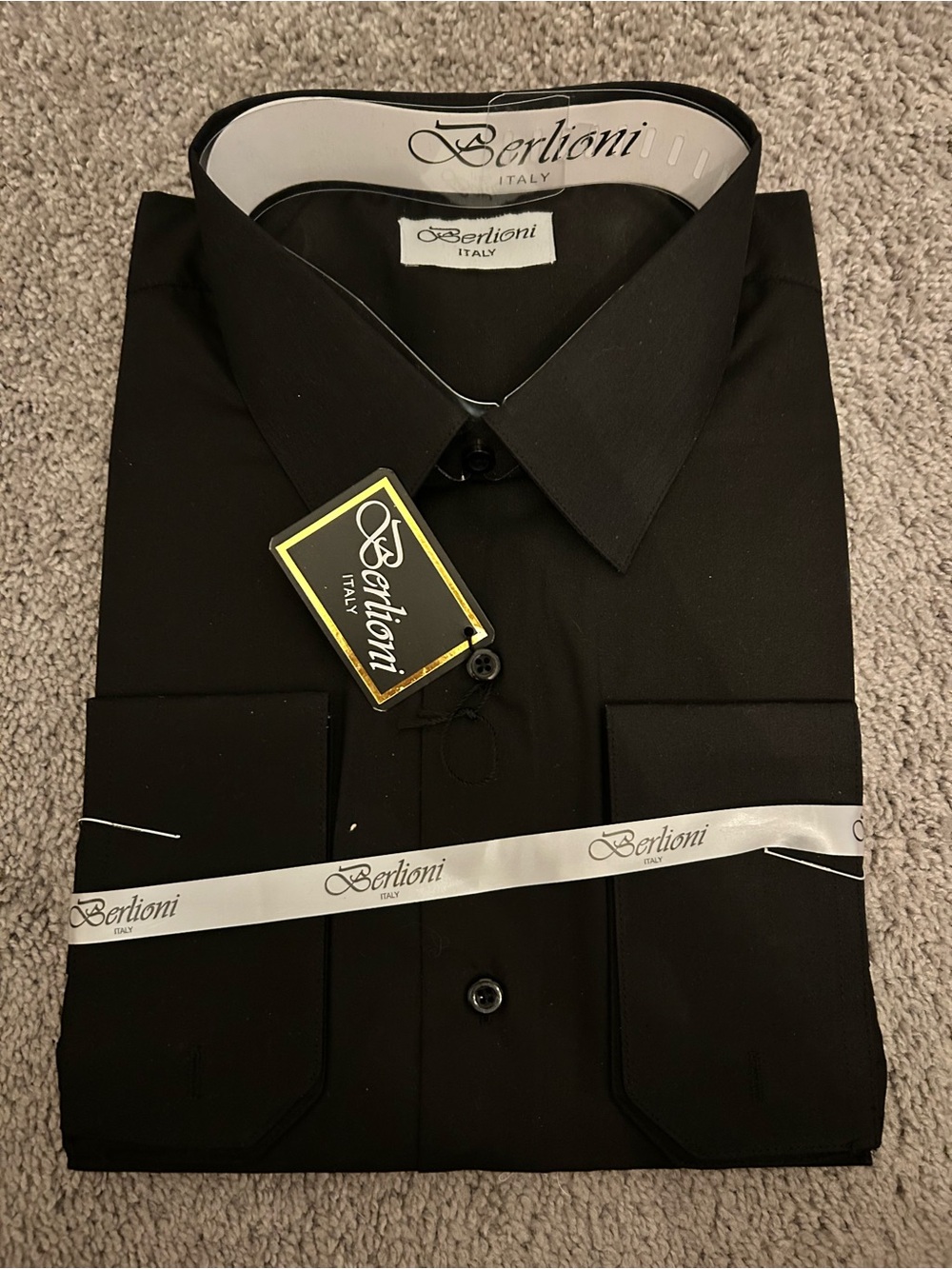 NWT Berlioni Italy Black Dress Shirt 18-18.5 36/37 2XL Classic Fit